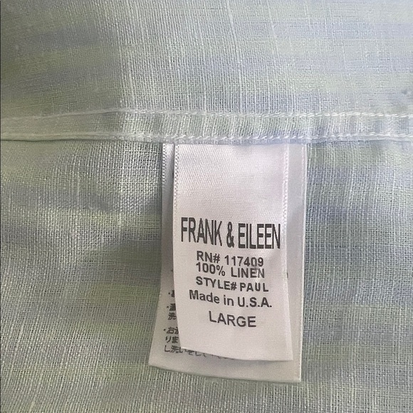 Frank & Eileen 100% linen Soft Mint & Light blue Shirt - Picture 3 of 6
